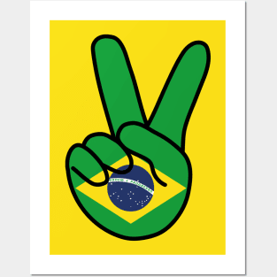 Brazil Flag V Sign Posters and Art